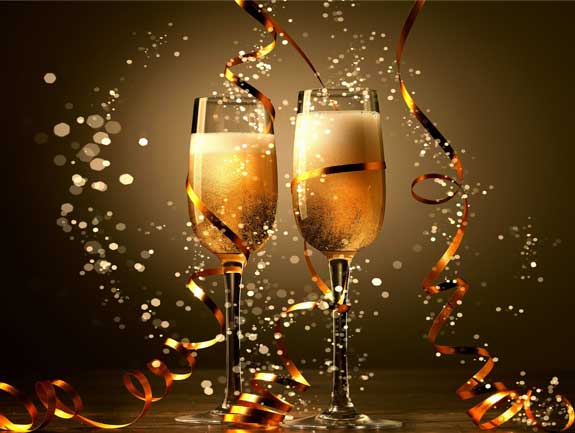 Nieuwjaarskaarten 2025, Champagne glazen