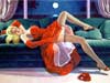 Pin-Up kaarten Pin-Up op bed met rode jurk